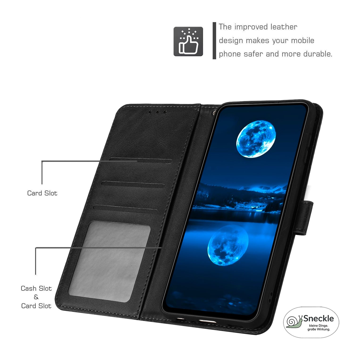 Galaxy A32/M32 5G Wallet-Hülle – Kalbsleder-Optik & Mit Ständer