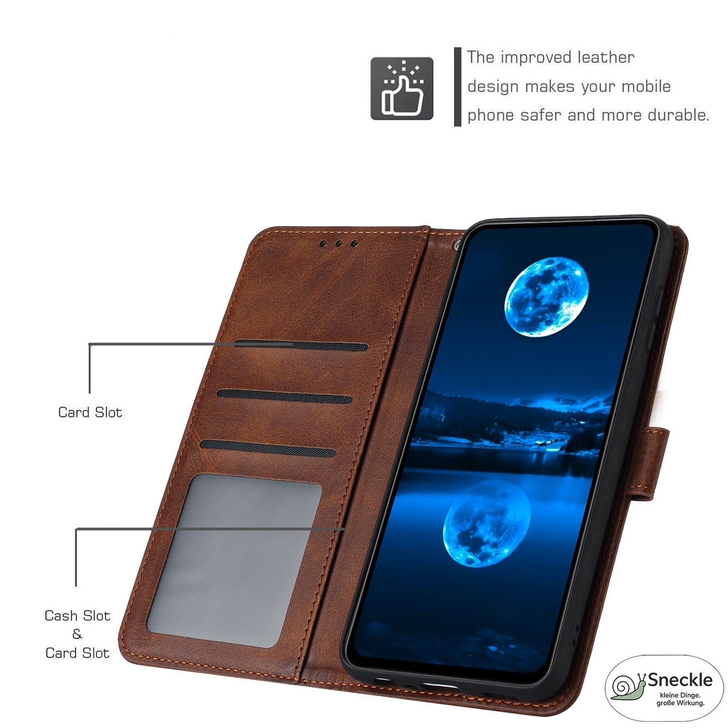 Galaxy A32/M32 5G Wallet-Hülle – Kalbsleder-Optik & Mit Ständer