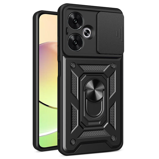 For Xiaomi Redmi 13C 5G / 13R 5G / Poco M6 5G Case with Slide Camera Cover Kickstand PC+TPU Phone Back Shell
