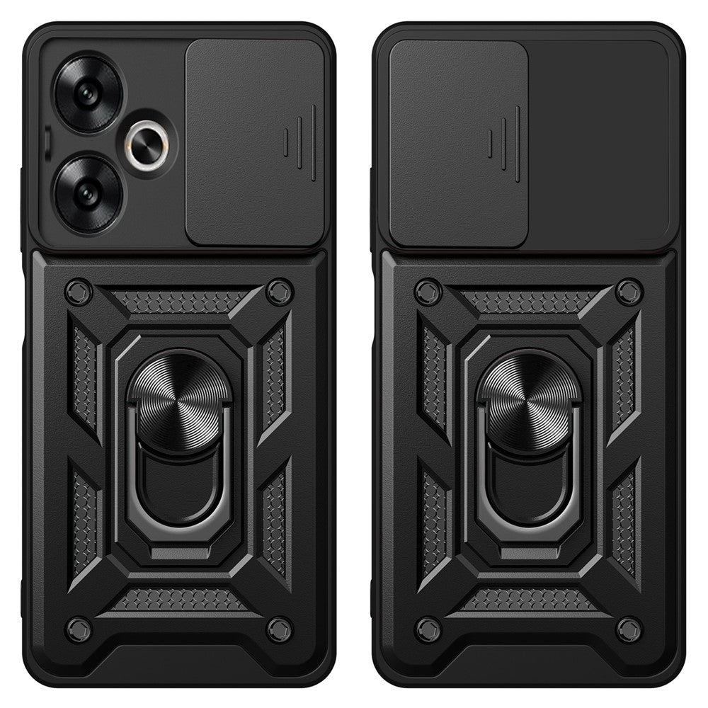 For Xiaomi Redmi 13C 5G / 13R 5G / Poco M6 5G Case with Slide Camera Cover Kickstand PC+TPU Phone Back Shell