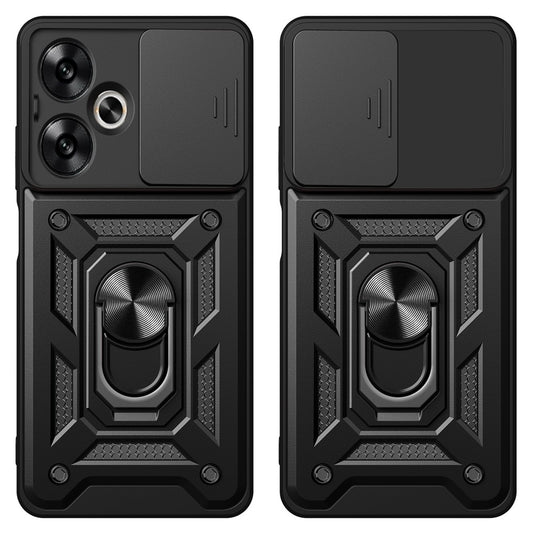 For Xiaomi Redmi 13C 5G / 13R 5G / Poco M6 5G Case with Slide Camera Cover Kickstand PC+TPU Phone Back Shell