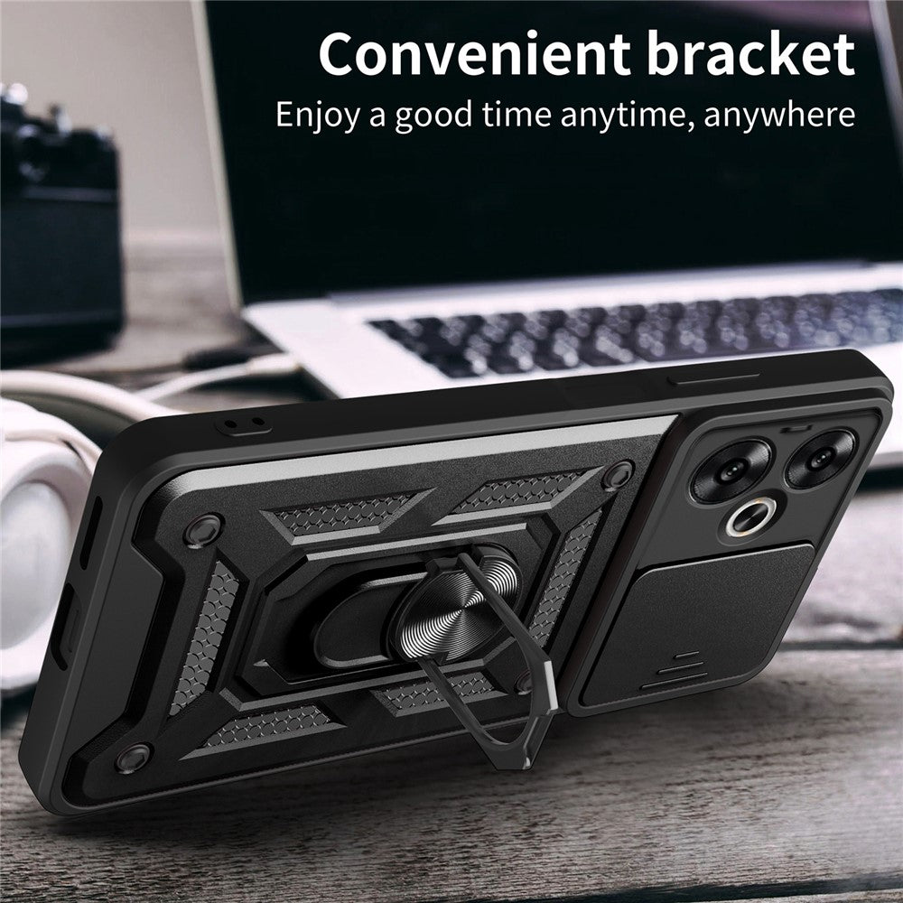 For Xiaomi Redmi 13C 5G / 13R 5G / Poco M6 5G Case with Slide Camera Cover Kickstand PC+TPU Phone Back Shell