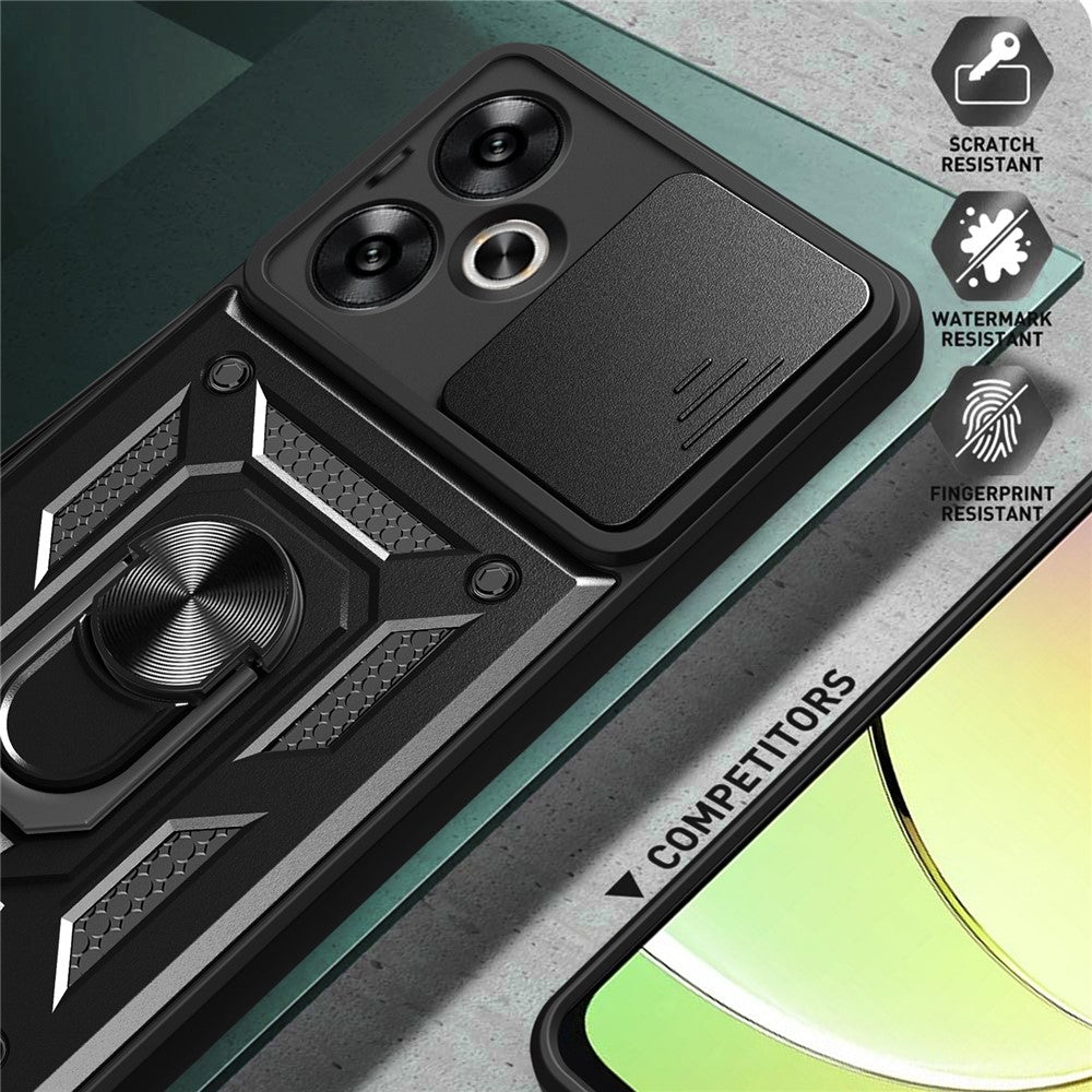 For Xiaomi Redmi 13C 5G / 13R 5G / Poco M6 5G Case with Slide Camera Cover Kickstand PC+TPU Phone Back Shell