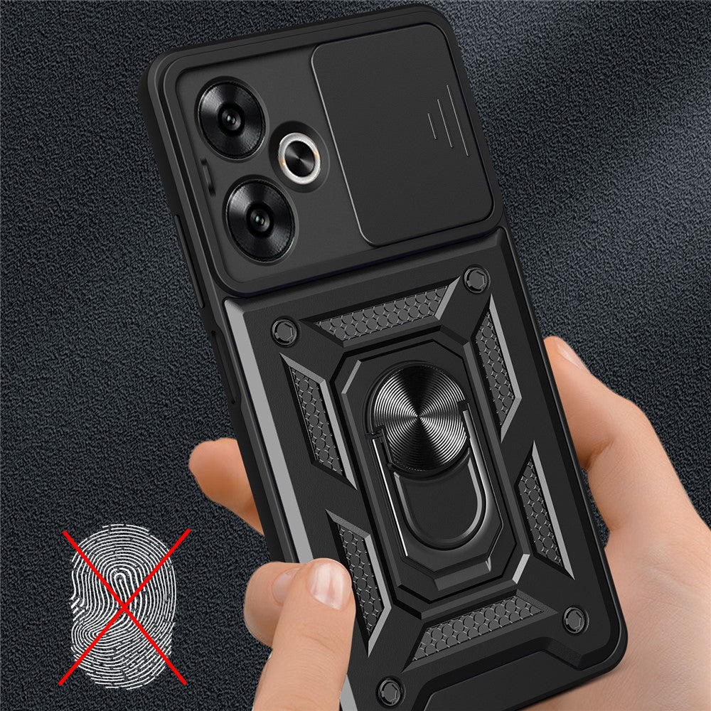 For Xiaomi Redmi 13C 5G / 13R 5G / Poco M6 5G Case with Slide Camera Cover Kickstand PC+TPU Phone Back Shell
