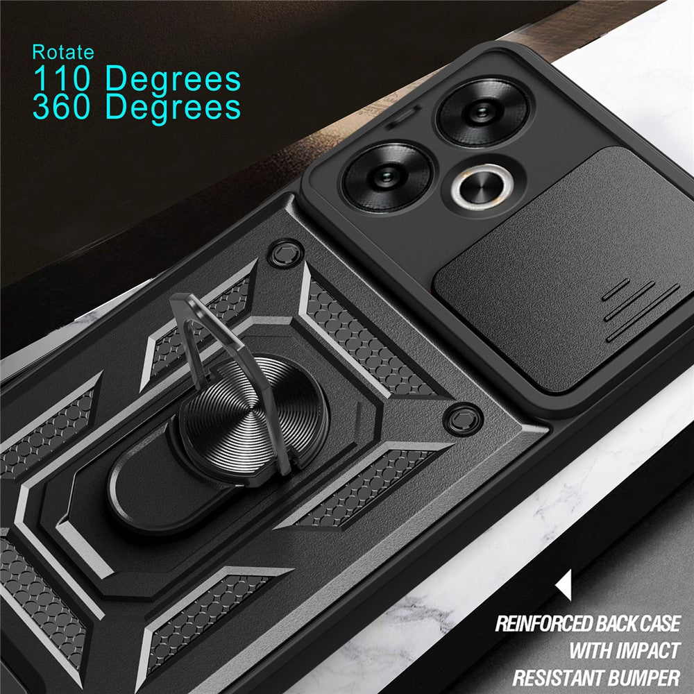 For Xiaomi Redmi 13C 5G / 13R 5G / Poco M6 5G Case with Slide Camera Cover Kickstand PC+TPU Phone Back Shell