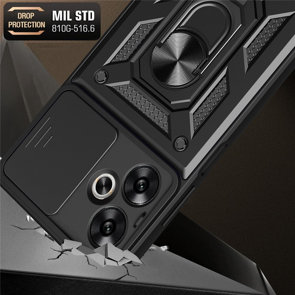 For Xiaomi Redmi 13C 5G / 13R 5G / Poco M6 5G Case with Slide Camera Cover Kickstand PC+TPU Phone Back Shell