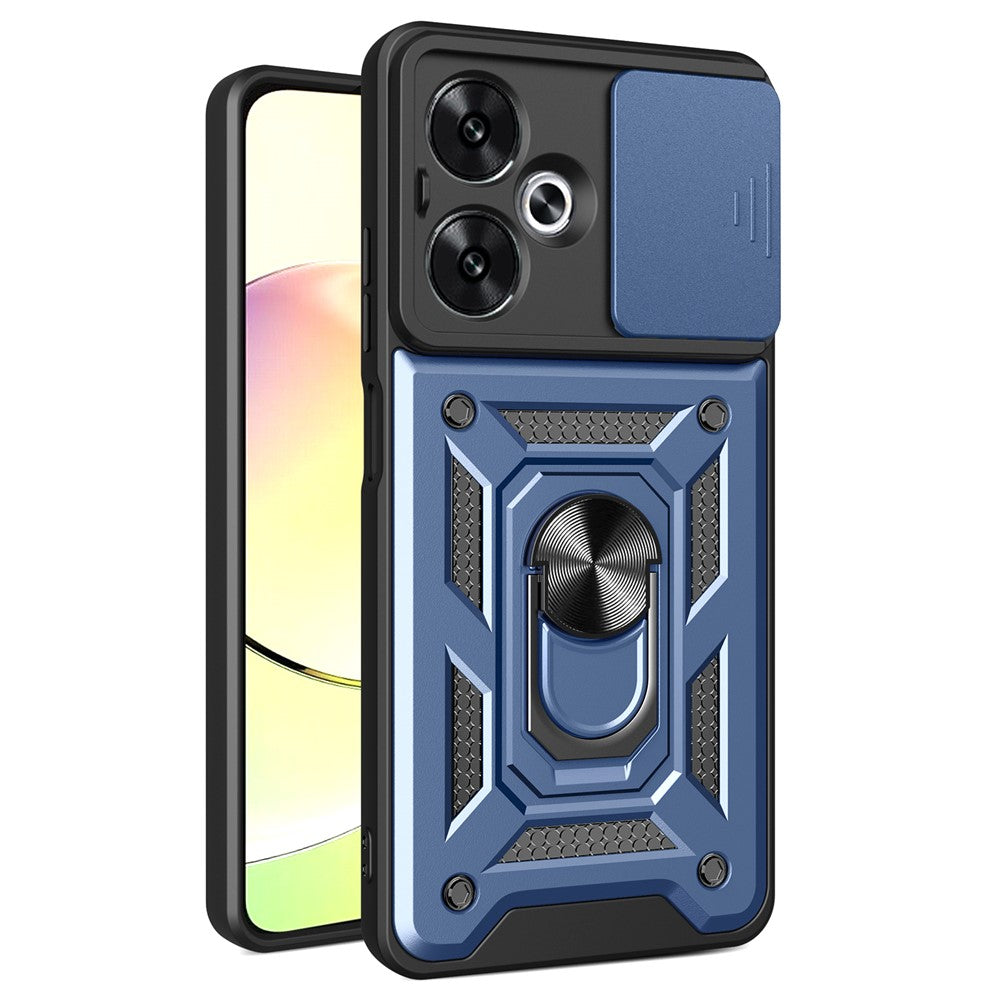 For Xiaomi Redmi 13C 5G / 13R 5G / Poco M6 5G Case with Slide Camera Cover Kickstand PC+TPU Phone Back Shell
