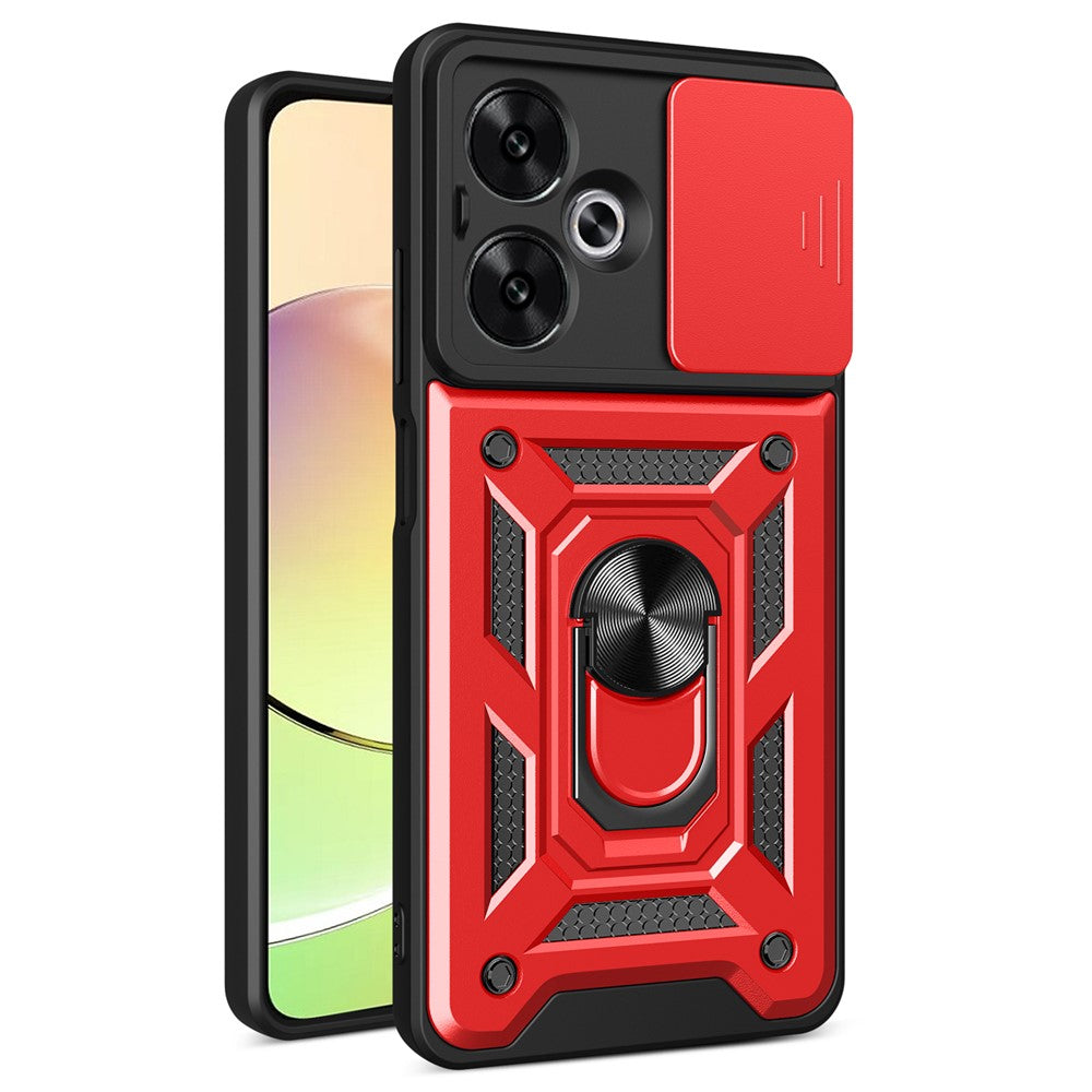 For Xiaomi Redmi 13C 5G / 13R 5G / Poco M6 5G Case with Slide Camera Cover Kickstand PC+TPU Phone Back Shell