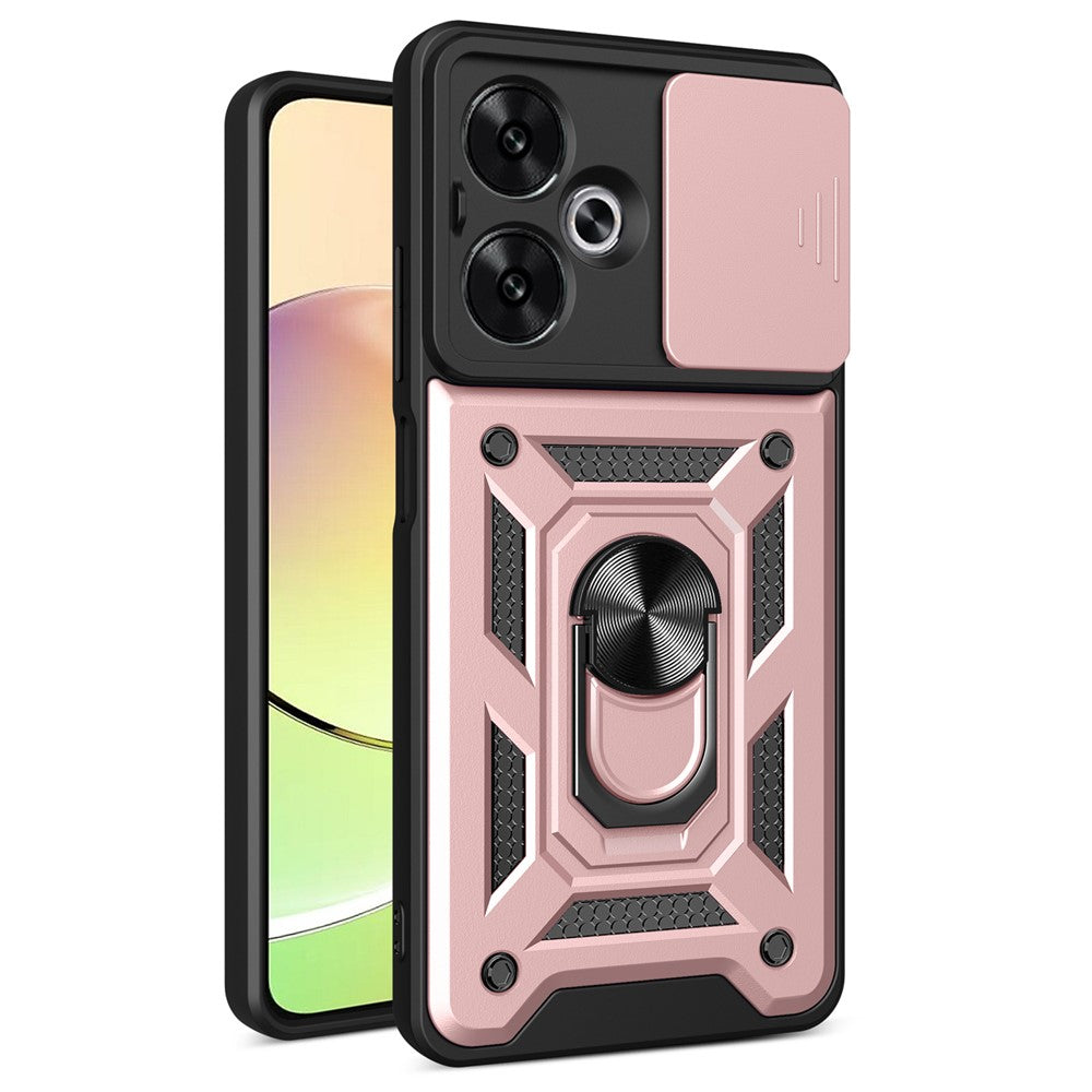 For Xiaomi Redmi 13C 5G / 13R 5G / Poco M6 5G Case with Slide Camera Cover Kickstand PC+TPU Phone Back Shell