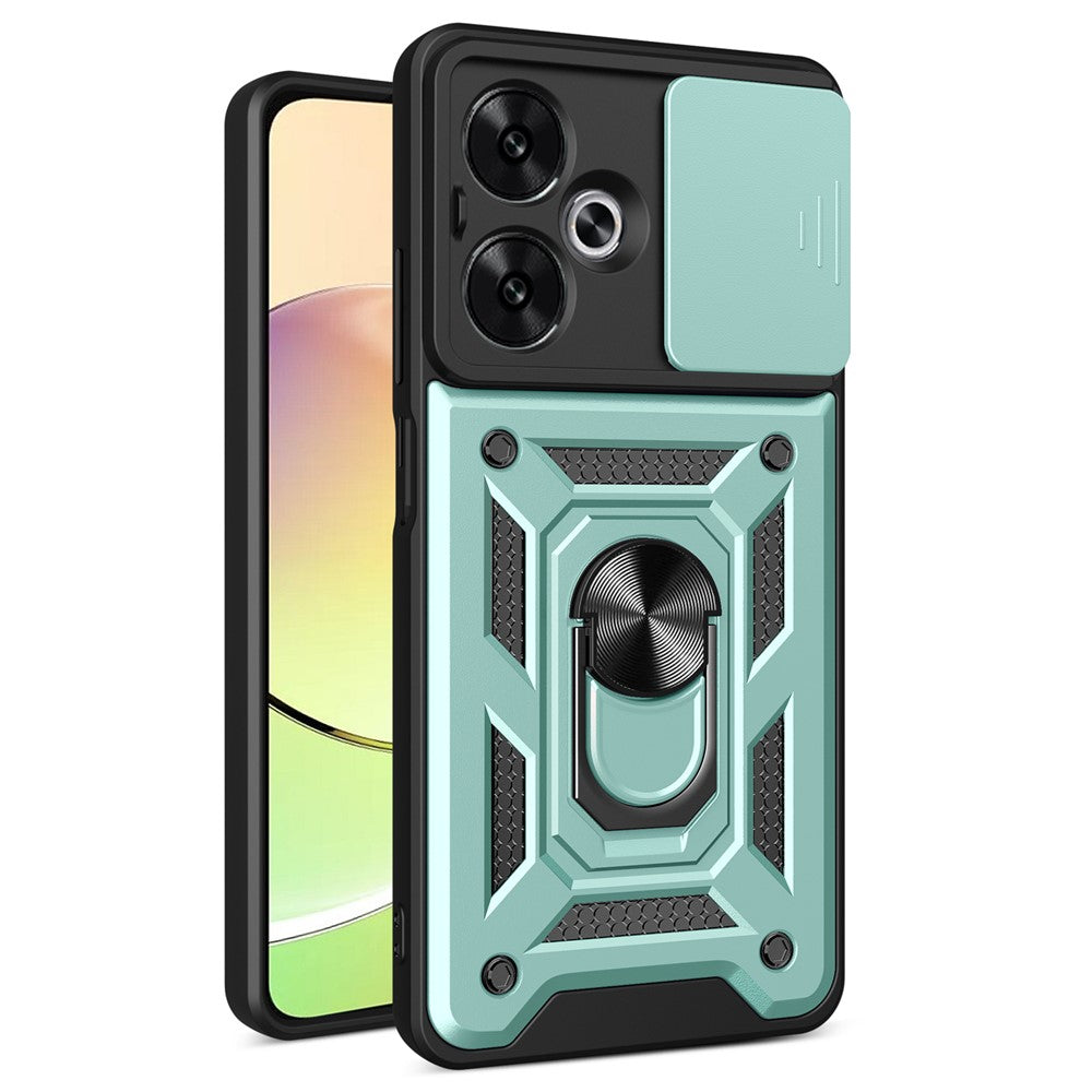 For Xiaomi Redmi 13C 5G / 13R 5G / Poco M6 5G Case with Slide Camera Cover Kickstand PC+TPU Phone Back Shell