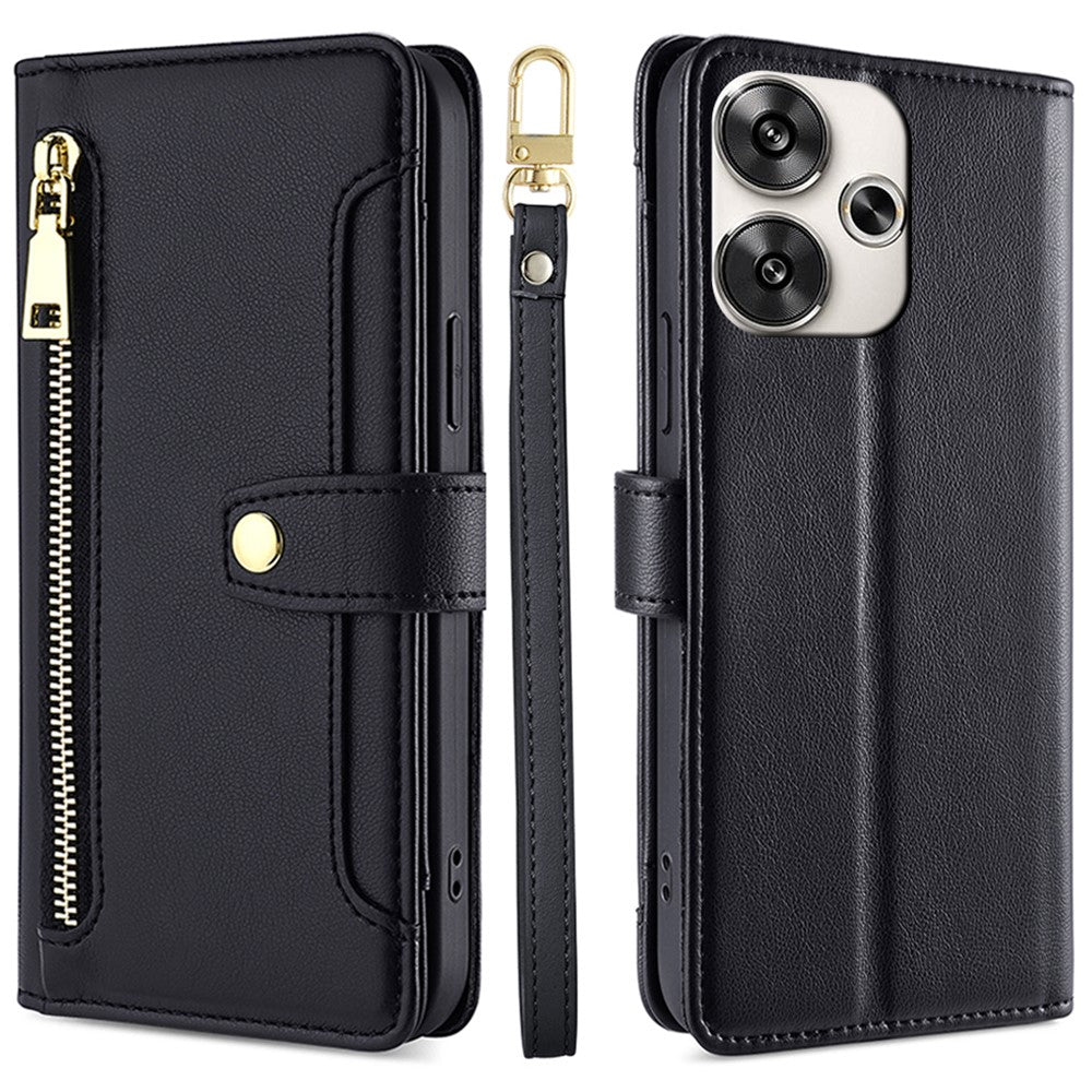 For Xiaomi Redmi Turbo 3 5G / Poco F6 5G Case PU Leather Zipper Flip Phone Cover with 6 Card Slots