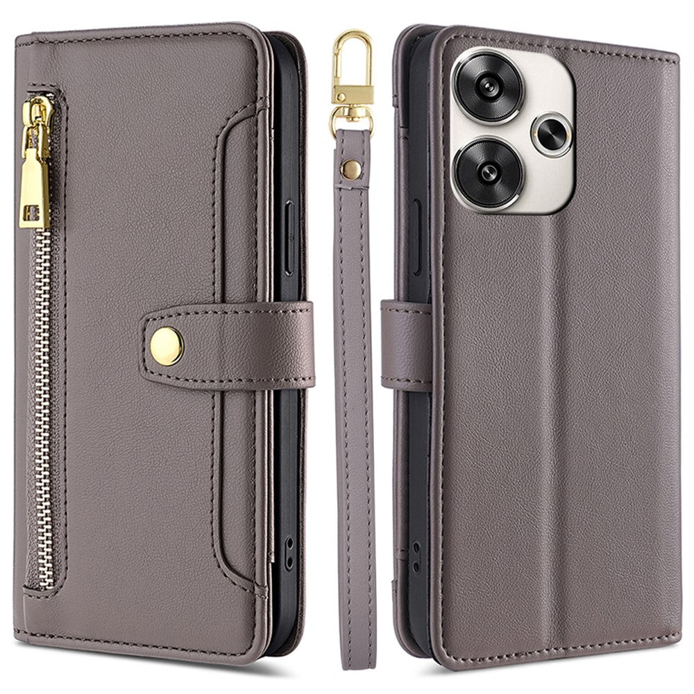 For Xiaomi Redmi Turbo 3 5G / Poco F6 5G Case PU Leather Zipper Flip Phone Cover with 6 Card Slots