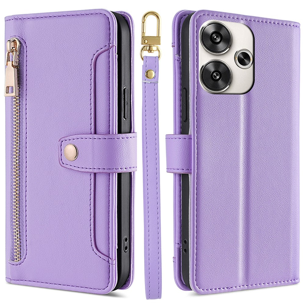 For Xiaomi Redmi Turbo 3 5G / Poco F6 5G Case PU Leather Zipper Flip Phone Cover with 6 Card Slots