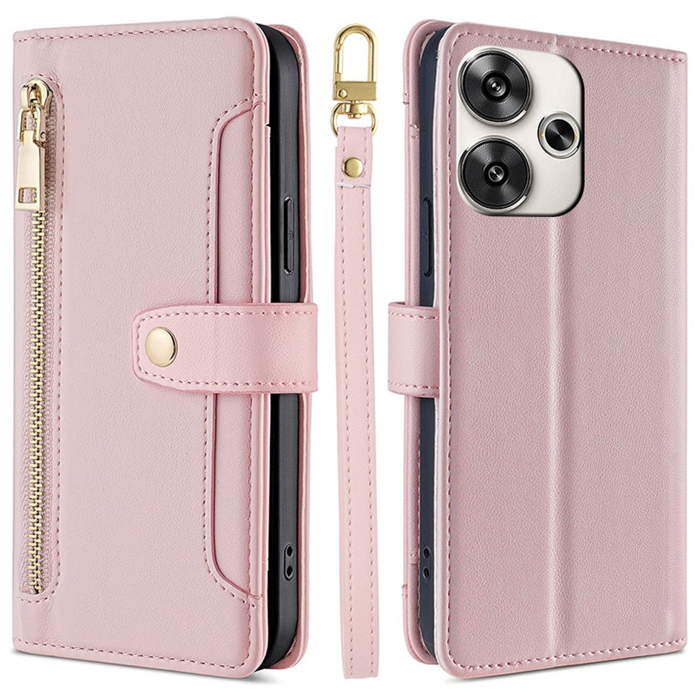 For Xiaomi Redmi Turbo 3 5G / Poco F6 5G Case PU Leather Zipper Flip Phone Cover with 6 Card Slots
