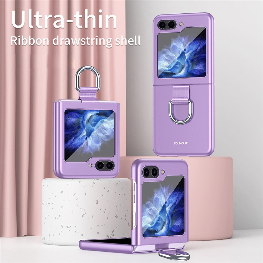 For Samsung Galaxy Z Flip7 FE 5G / Z Flip6 5G / Z Flip5 5G Folded Phone Case Skin-Touch Hard PC Phone Cover with Ring Holder