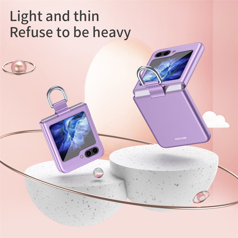 For Samsung Galaxy Z Flip7 FE 5G / Z Flip6 5G / Z Flip5 5G Folded Phone Case Skin-Touch Hard PC Phone Cover with Ring Holder