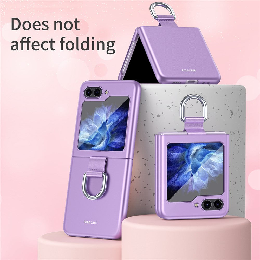 For Samsung Galaxy Z Flip7 FE 5G / Z Flip6 5G / Z Flip5 5G Folded Phone Case Skin-Touch Hard PC Phone Cover with Ring Holder