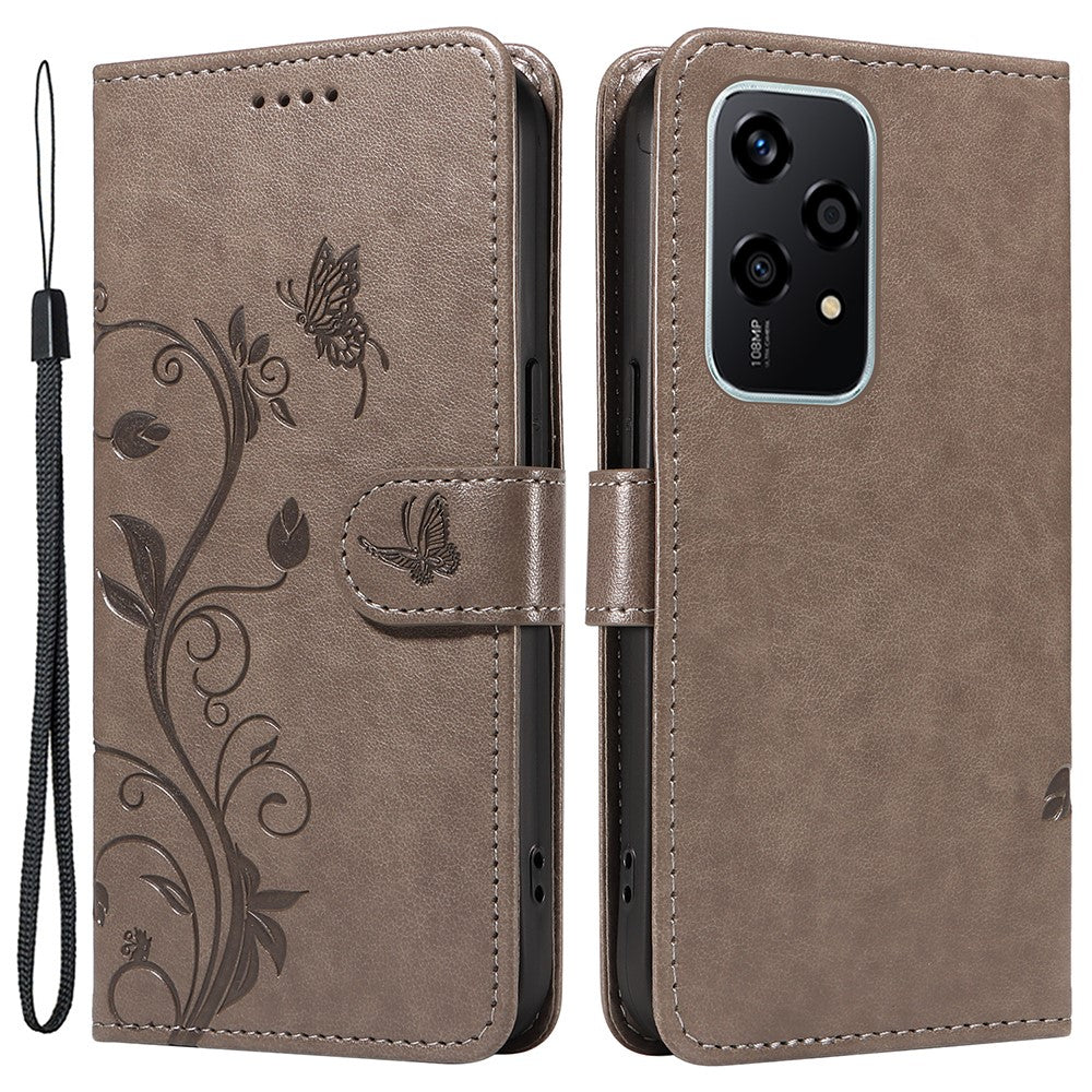 For Honor 200 Lite PU Leather Cases Flower Pattern Wallet Stand Phone Cover with Strap