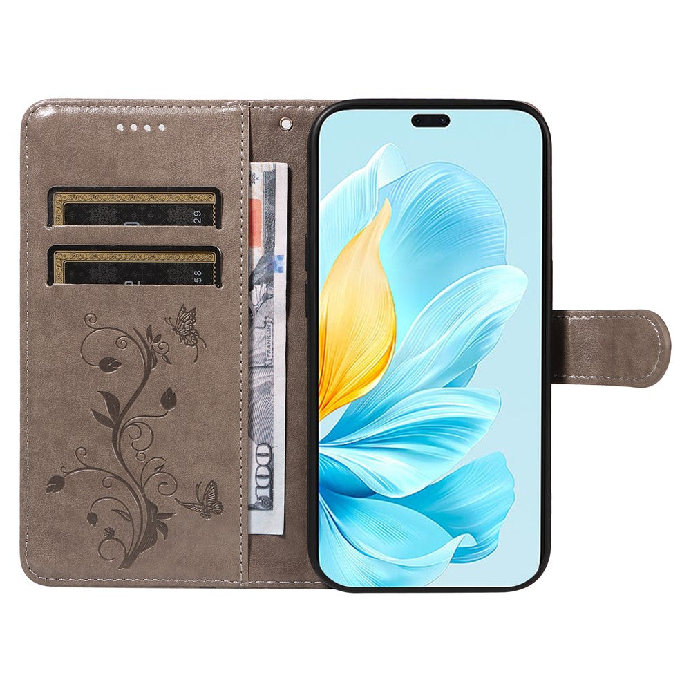 For Honor 200 Lite PU Leather Cases Flower Pattern Wallet Stand Phone Cover with Strap