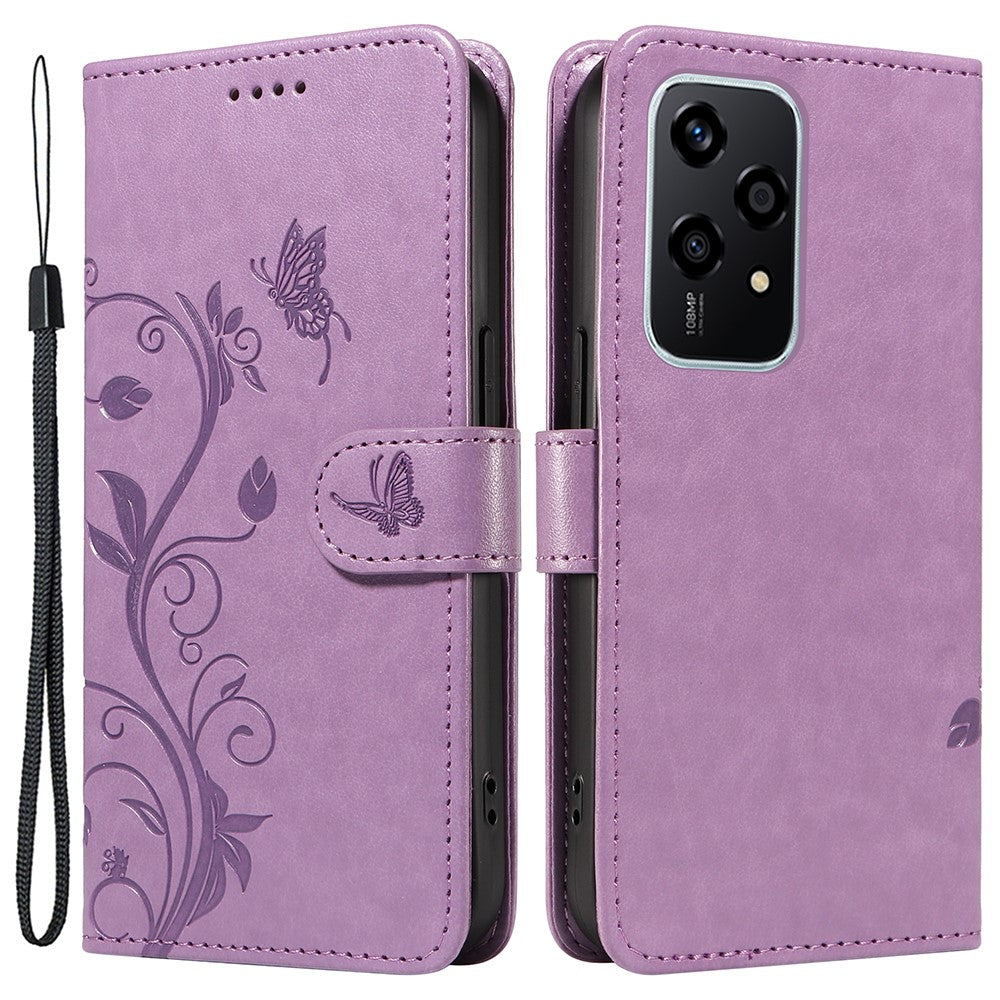 For Honor 200 Lite PU Leather Cases Flower Pattern Wallet Stand Phone Cover with Strap