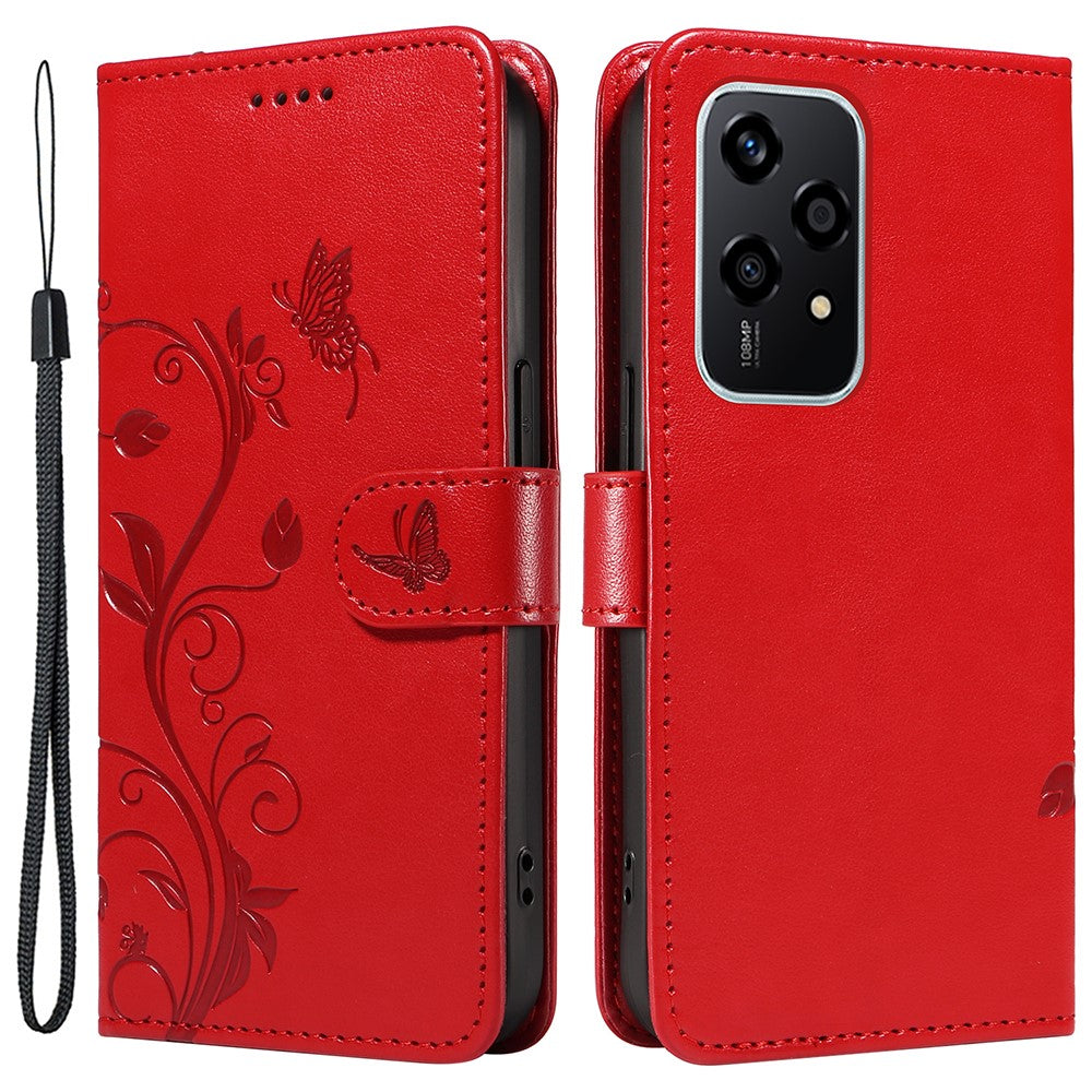 For Honor 200 Lite PU Leather Cases Flower Pattern Wallet Stand Phone Cover with Strap