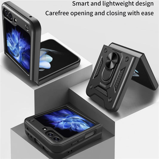 Galaxy Z Flip7 FE 5G / Galaxy Z Flip6 5G – Magnetische Handyhülle aus Kunststoff und TPU, mit Ständer, mit Ringhalter