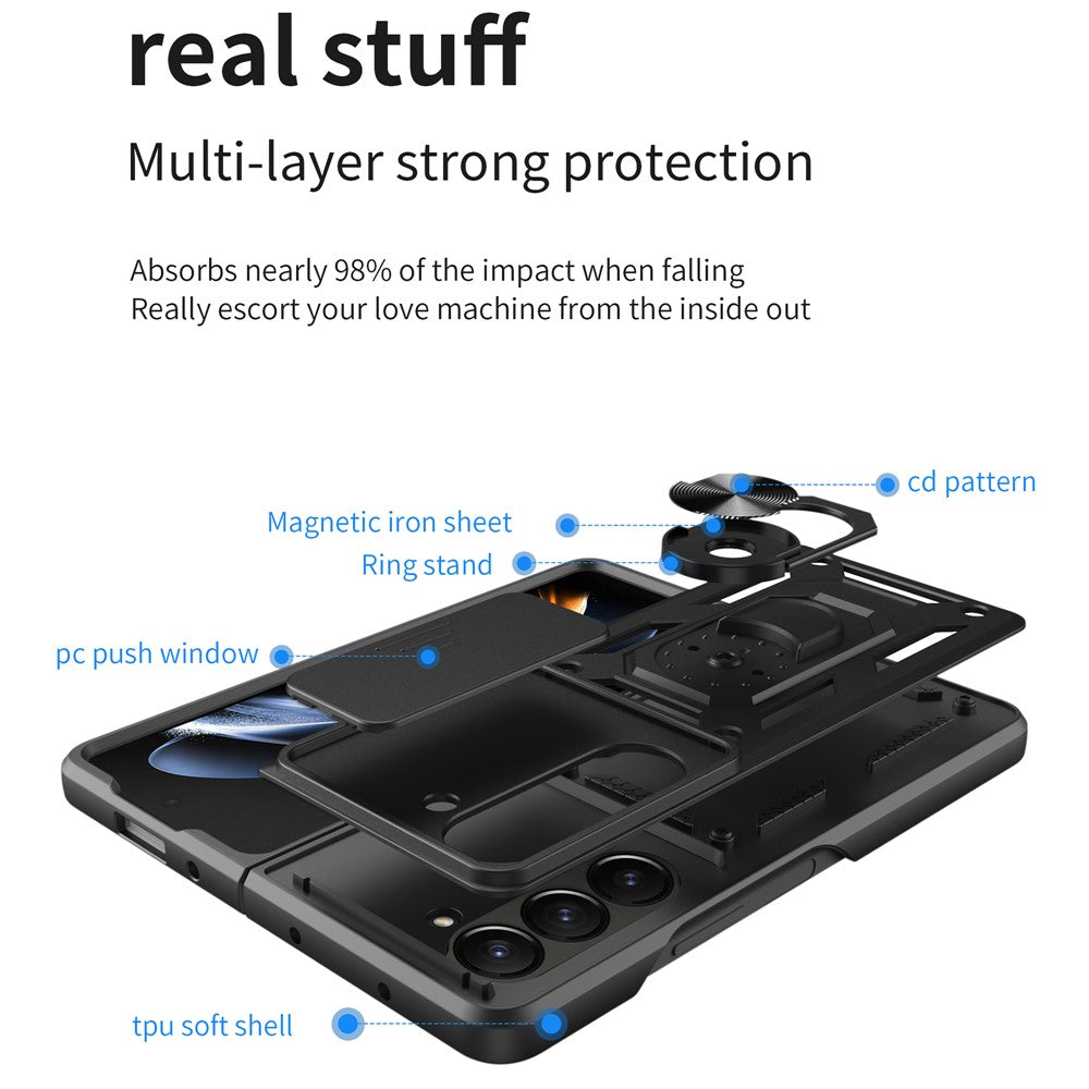 For Samsung Galaxy Z Fold6 5G Case PC+TPU Phone Protective Cover with Lens Protector Kickstand Phone Shell