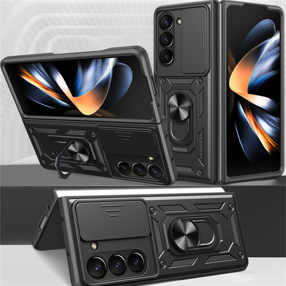 For Samsung Galaxy Z Fold6 5G Case PC+TPU Phone Protective Cover with Lens Protector Kickstand Phone Shell