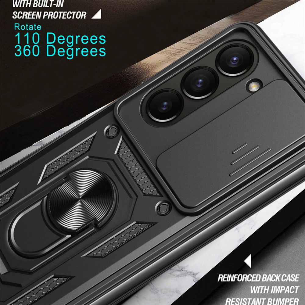 For Samsung Galaxy Z Fold6 5G Case PC+TPU Phone Protective Cover with Lens Protector Kickstand Phone Shell