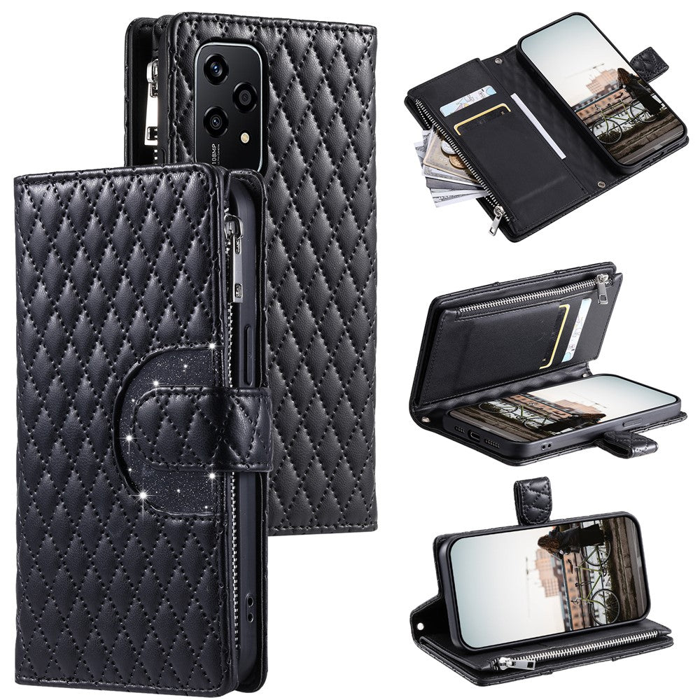 Style 012 for Honor 200 Lite Case PU Leather Glitter Phone Cover with Zipper Pocket
