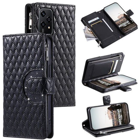 Honor 200 Lite Handyhülle – Style 012 Glitzer- aus PU-Leder mit Reißverschlusstasche