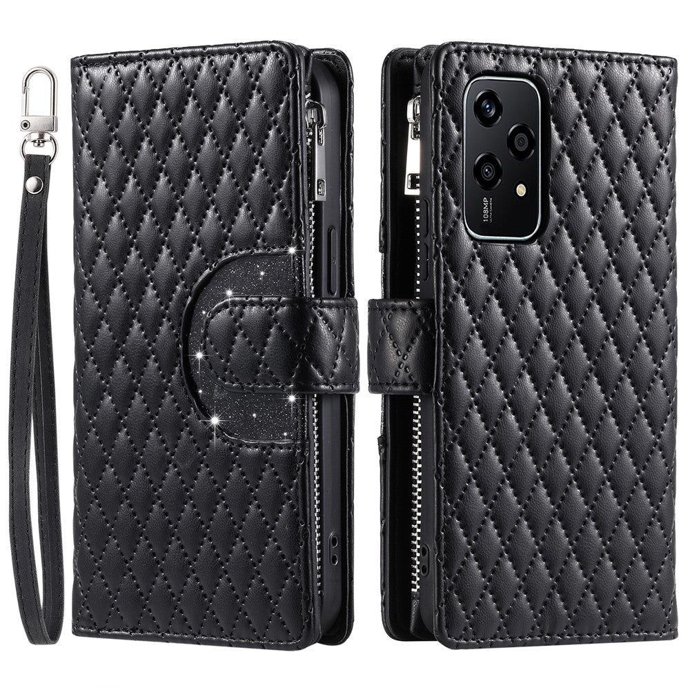 Style 012 for Honor 200 Lite Case PU Leather Glitter Phone Cover with Zipper Pocket