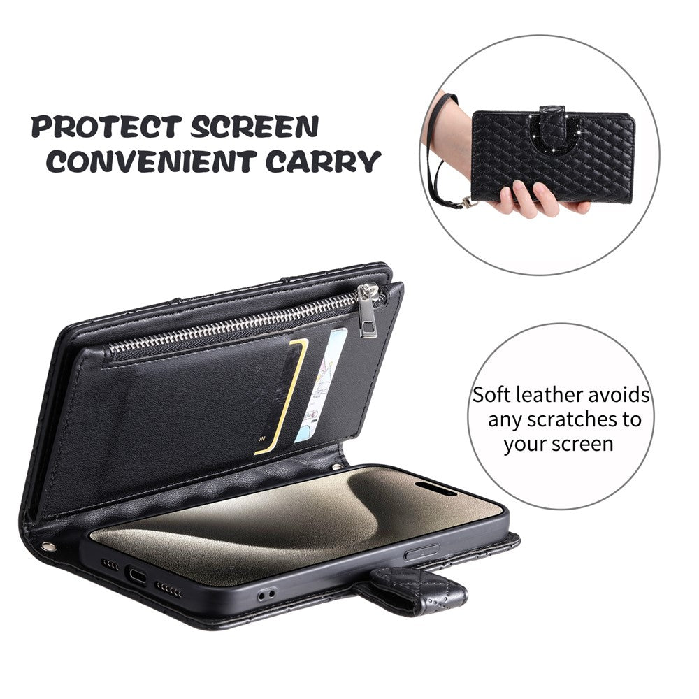 Style 012 for Honor 200 Lite Case PU Leather Glitter Phone Cover with Zipper Pocket