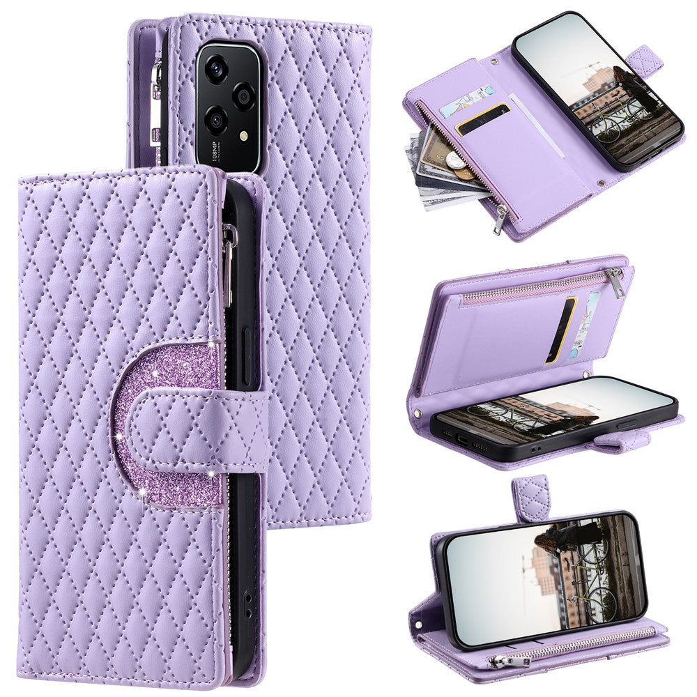 Style 012 for Honor 200 Lite Case PU Leather Glitter Phone Cover with Zipper Pocket