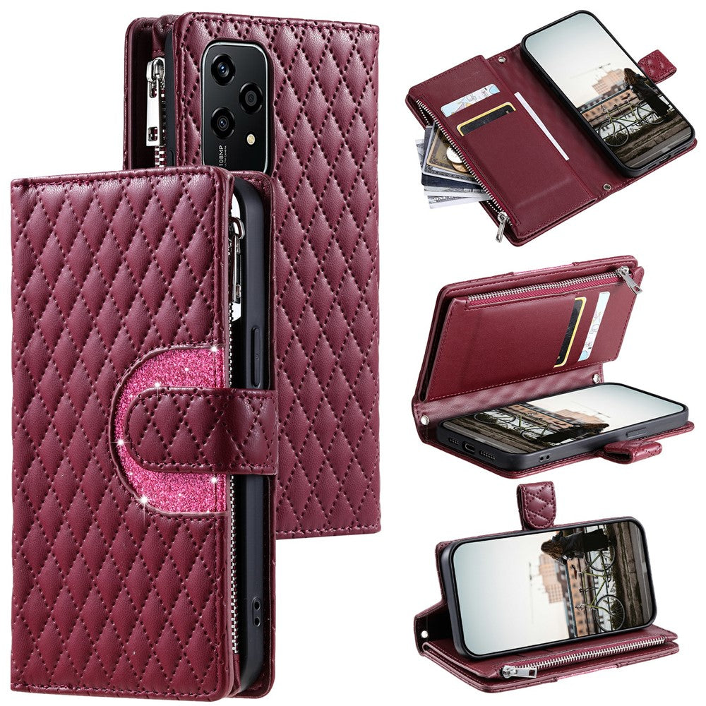 Style 012 for Honor 200 Lite Case PU Leather Glitter Phone Cover with Zipper Pocket