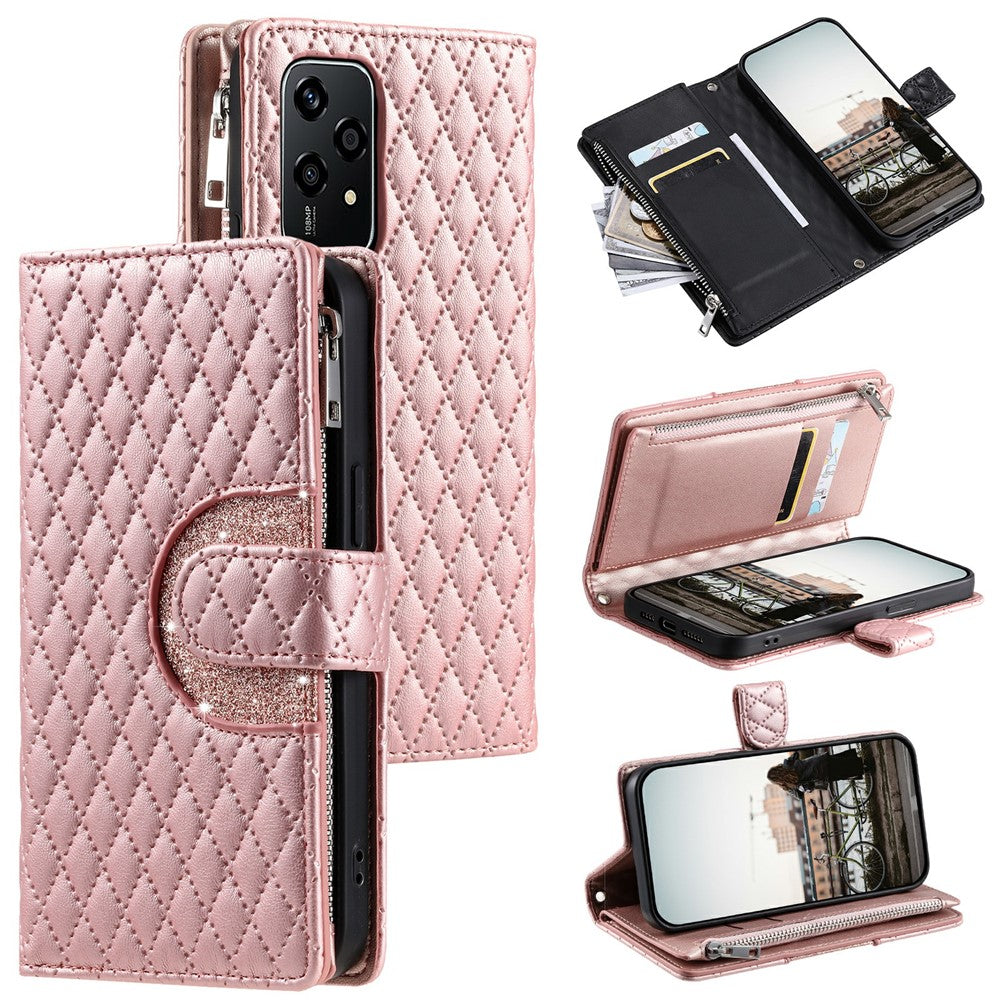 Style 012 for Honor 200 Lite Case PU Leather Glitter Phone Cover with Zipper Pocket