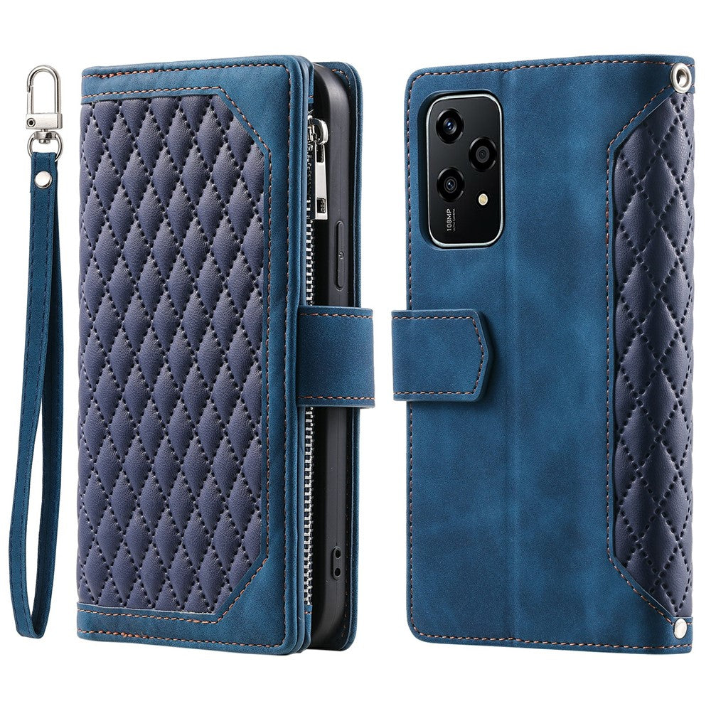Style 005 For Honor 200 Lite Case Zipper Wallet Grid Leather Phone Cover