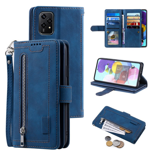 Honor 200 Lite Handyhülle – mit Reißverschlusstasche, Leder-Geldbörse, mit 9 Kartenfächern