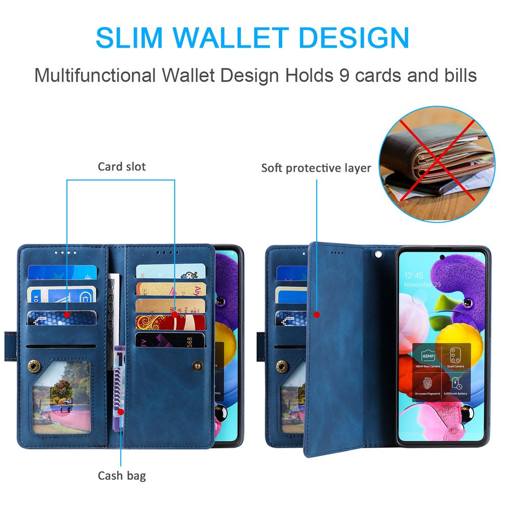 For Honor 200 Lite Case Zipper Pocket Leather Wallet Phone Cover with 9 Card Slots