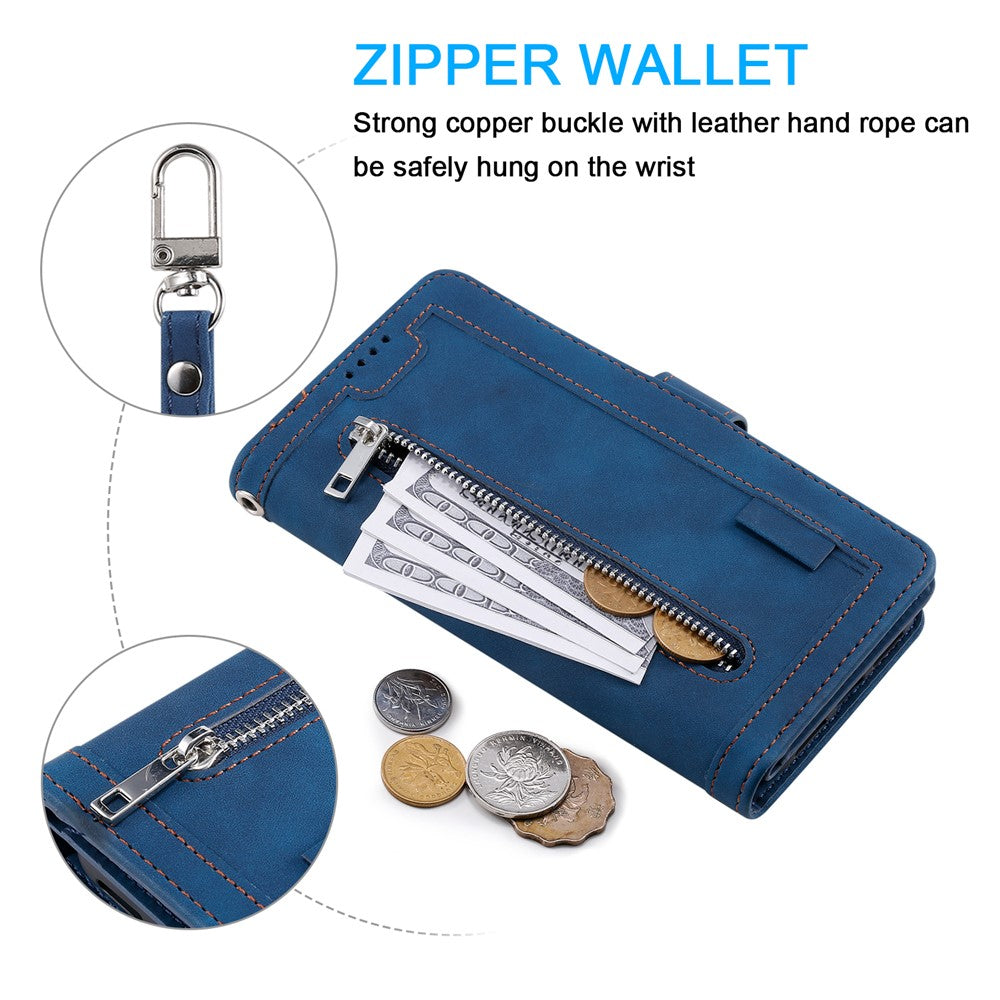 For Honor 200 Lite Case Zipper Pocket Leather Wallet Phone Cover with 9 Card Slots