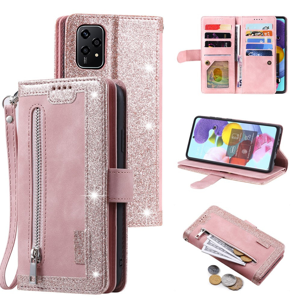 For Honor 200 Lite Case Zipper Pocket Leather Wallet Phone Cover with 9 Card Slots