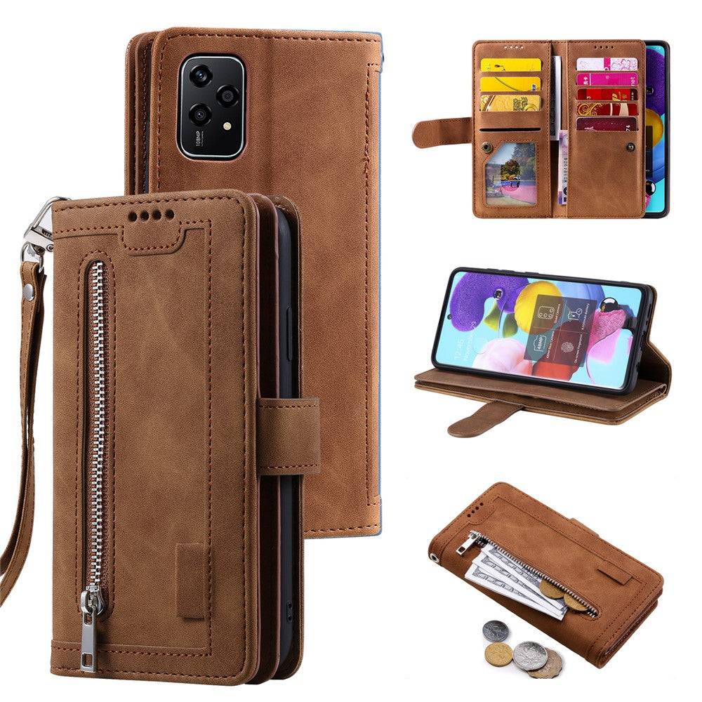 For Honor 200 Lite Case Zipper Pocket Leather Wallet Phone Cover with 9 Card Slots