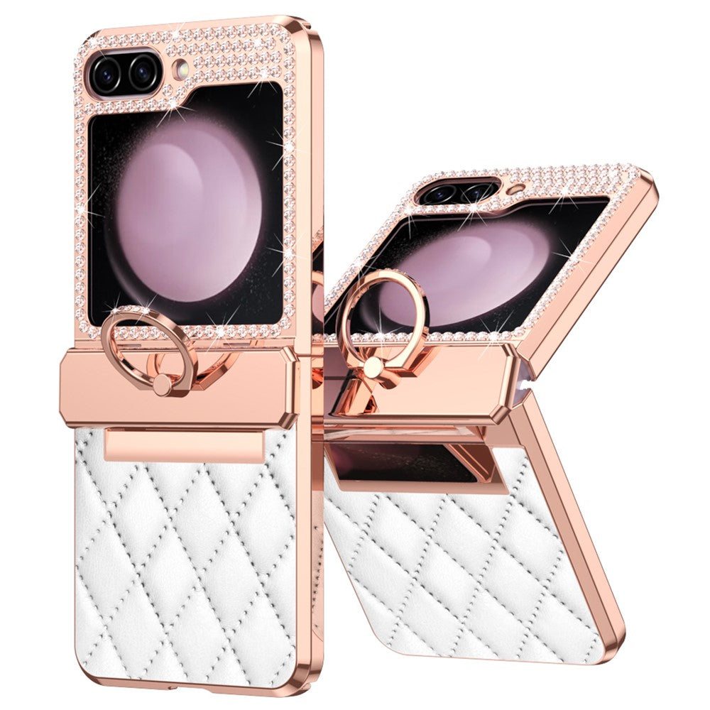 Galaxy Z Flip7 FE 5G / Z Flip6 5G / Z Flip5 5G Luxus-Hülle – Lederoptik mit Ring & Strass