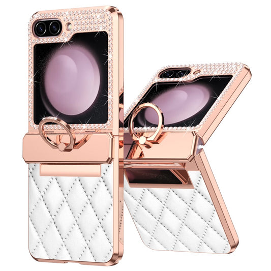 Galaxy Z Flip7 FE 5G / Z Flip6 5G / Z Flip5 5G Luxus-Hülle – Lederoptik mit Ring & Strass