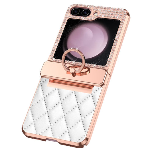 Galaxy Z Flip7 FE 5G / Z Flip6 5G / Z Flip5 5G Luxus-Hülle – Lederoptik mit Ring & Strass