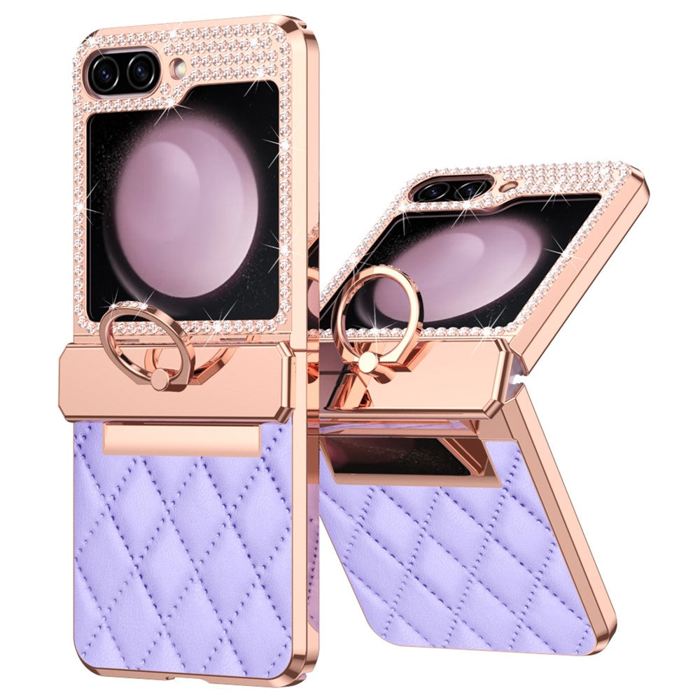 Galaxy Z Flip7 FE 5G / Z Flip6 5G / Z Flip5 5G Luxus-Hülle – Lederoptik mit Ring & Strass