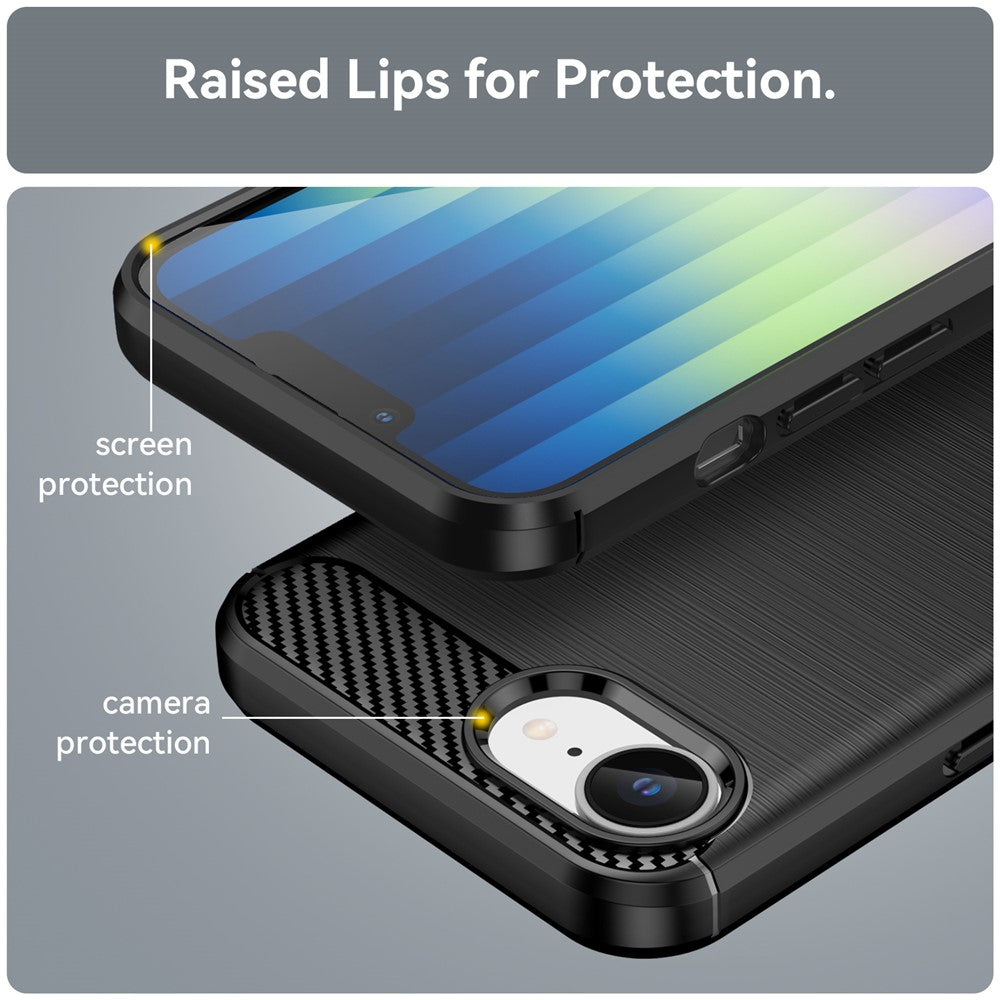 For iPhone 17e / 16e Case Carbon Fiber Texture Flexible TPU Brushed Phone Cover