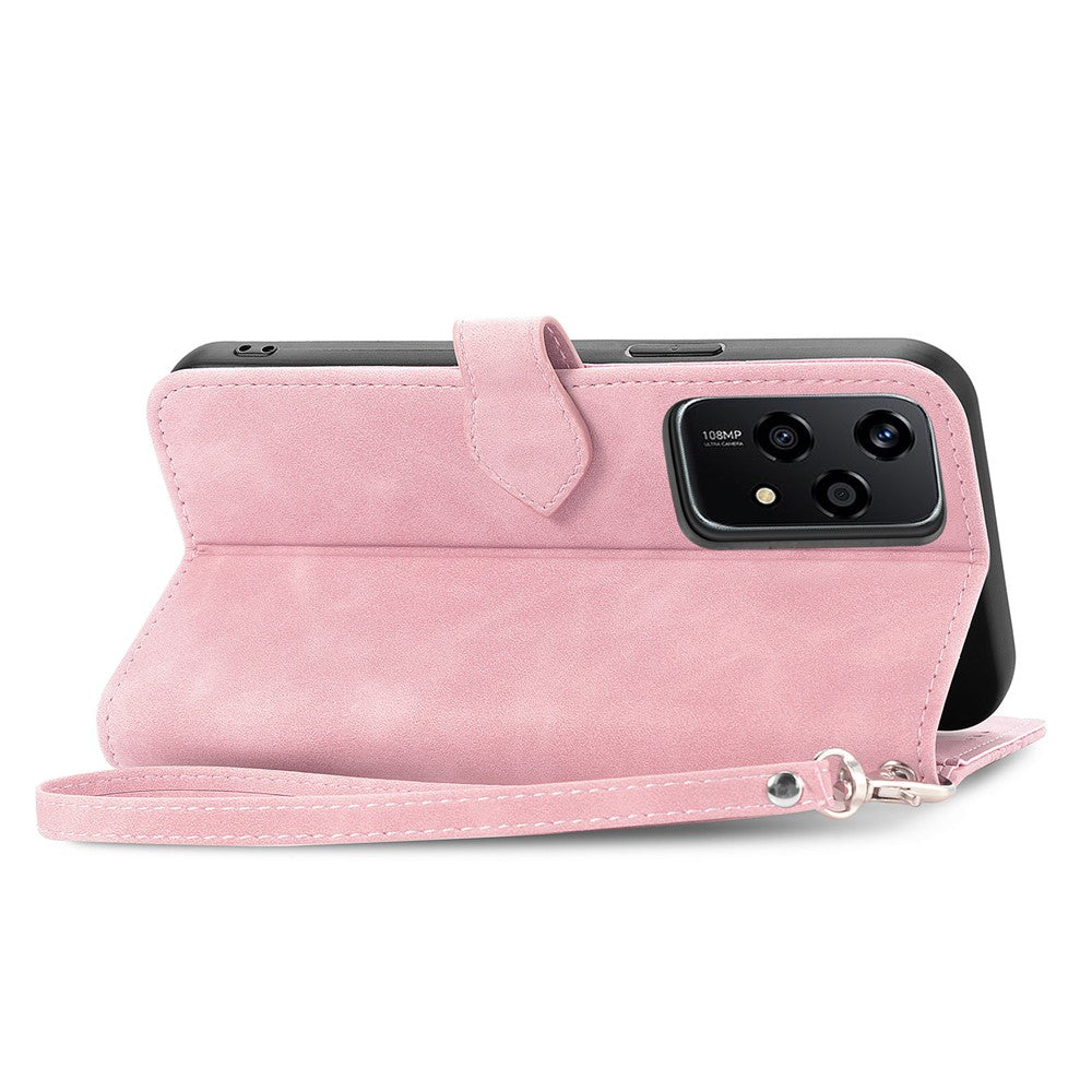 For Honor 200 Lite Zipper Wallet Case with Strap Flower Imprint PU Leather Phone Cover