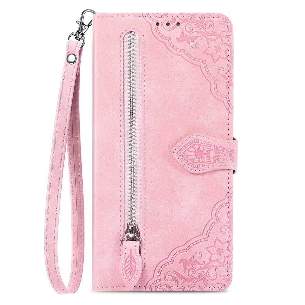 For Honor 200 Lite Zipper Wallet Case with Strap Flower Imprint PU Leather Phone Cover