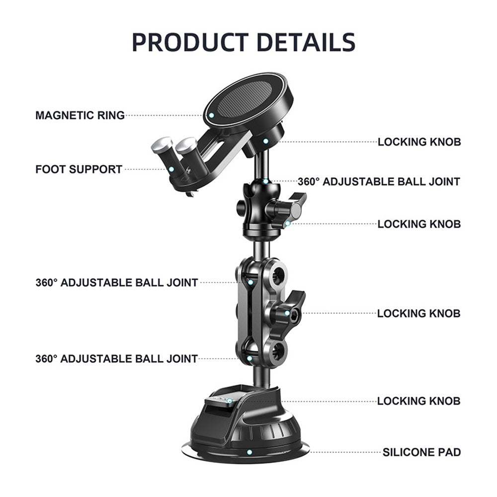 X037 Short Type Car Phone Holder Suction Cup Base Long Arm Cellphone Bracket